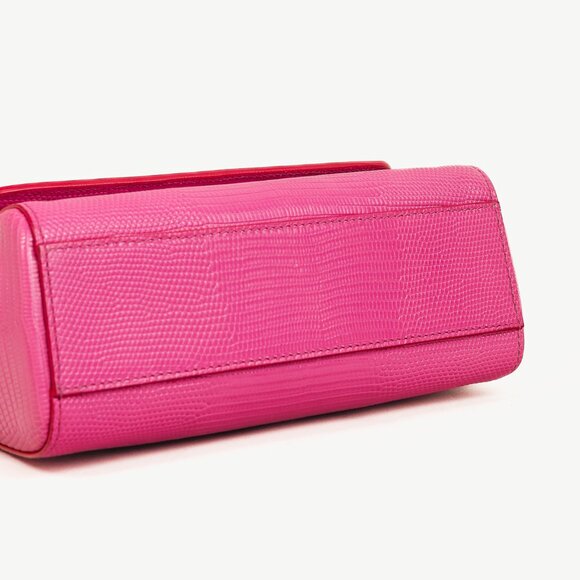 Dolce & Gabbana Miss Sicily Small Pink Iguana-Embossed Chain Satchel - Picture 5 of 14